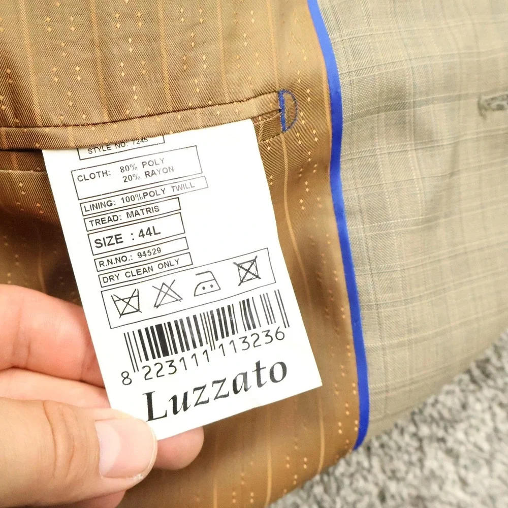 Luzzato Blazer Mens 44L Beige Plaid Check Italian Design Sport Coat Long Fit